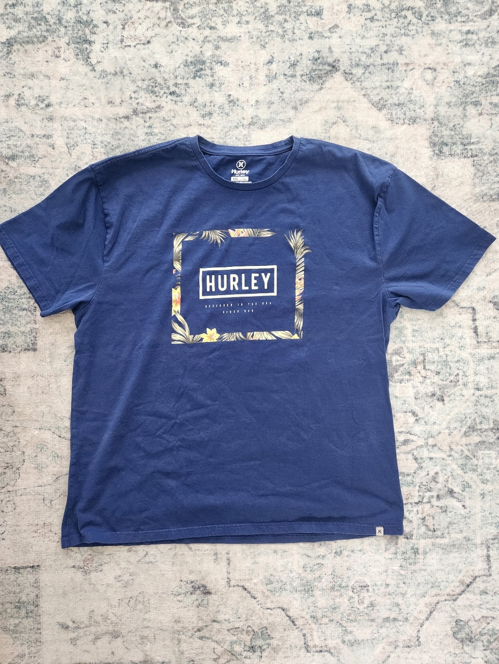 Men's Hurley Navy Blue Tropical Logo Short Sleeve Tee